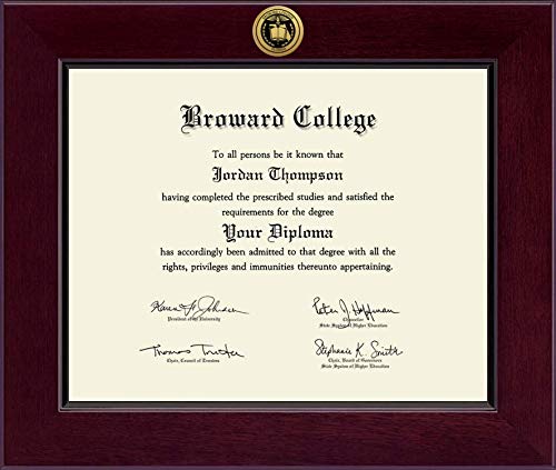 Church Hill Classics Broward College - Gold Engraved Medallion - Featuring Cordova Moulding - Officially Licensed - Diploma Size 10" x 8"