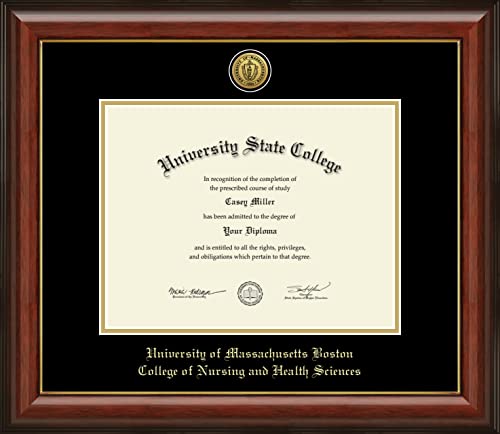 University of Massachusetts Boston College of Nursing and Health Sciences - Officially Licensed - Gold Medallion Diploma Frame - Document Size 11" x 8.5"