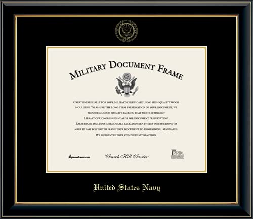 Church Hill Classics United States Navy Certificate Frame - Featuring Onyx Gold Moulding - Horizontal Orientation - Officially Licensed - Document Size 14" x 11"