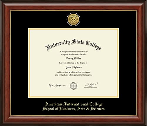 American International College School of Business, Arts & Sciences - Officially Licensed - Gold Medallion Diploma Frame - Document Size 13" x 10"