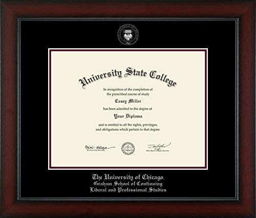 University of Chicago Graham School of Continuing Liberal and Professional Studies - Officially Licensed - Silver Embossed Diploma Frame - Document Size 12" x 9"