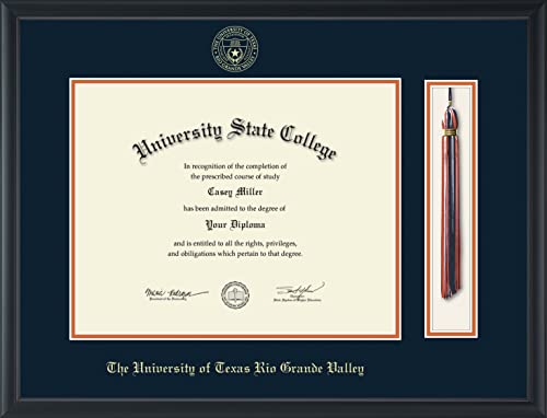 The University of Texas Rio Grande Valley - Officially Licensed - Gold Embossed Tassel Diploma Frame - Document Size 14" x 11"