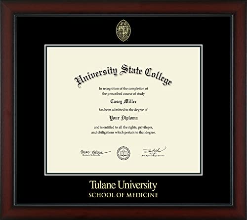 Tulane University School of Medicine - Officially Licensed - Gold Embossed Diploma Frame - Document Size 17" x 14"