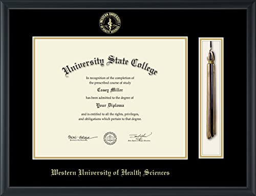 Western University of Health Sciences - Officially Licensed - Gold Embossed Tassel Diploma Frame - Document Size 14" x 11"