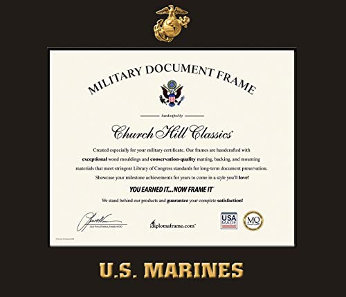 Church Hill Classics U.S. Marine Corps Certificate Frame - Featuring Expo Black Moulding - Horizontal Orientation - Officially Licensed - Document Size 14" x 10"