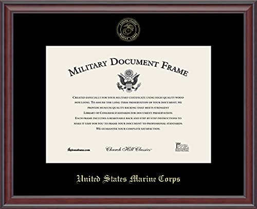 Church Hill Classics United States Marine Corps Certificate Frame - Featuring Studio Moulding - Horizontal Orientation - Officially Licensed - Document Size 14" x 10"