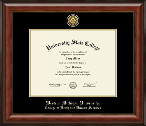 Western Michigan University College of Health and Human Services - Officially Licensed - Gold Medallion Diploma Frame - Document Size 11" x 8.5"