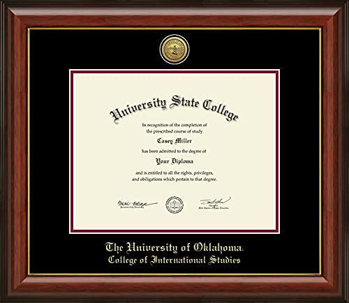 The University of Oklahoma College of International Studies - Officially Licensed - Gold Medallion Diploma Frame - Document Size 11" x 8.5"