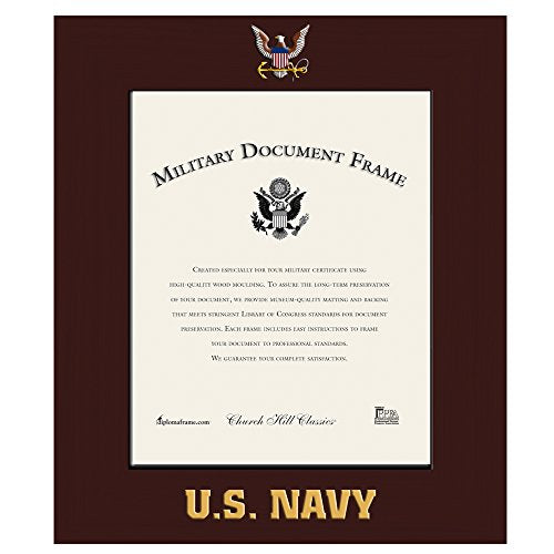 Church Hill Classics U.S. Navy Certificate Frame - Featuring Expo Cherry Moulding - Vertical Orientation - Officially Licensed - Document Size 11" x 14"