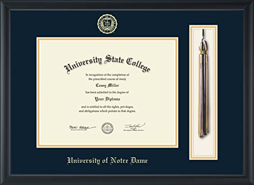 University of Notre Dame - Officially Licensed - Gold Embossed Tassel Diploma Frame - Document Size 11" x 8.5"