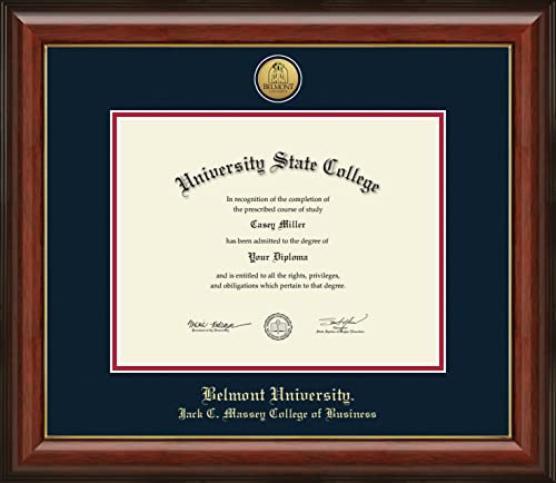 Belmont University Jack C. Massey College of Business - Officially Licensed - Gold Medallion Diploma Frame - Document Size 11" x 8.5"