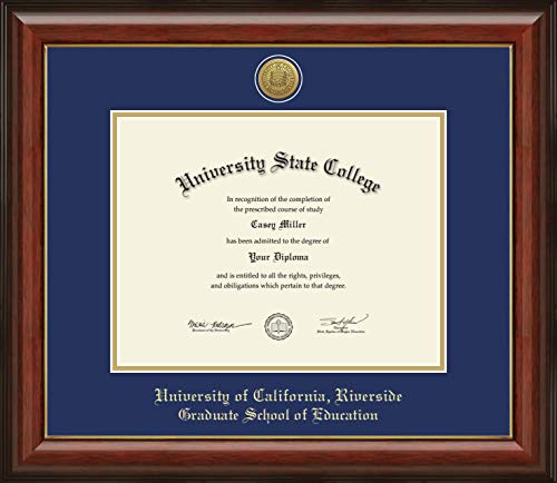 University of California Riverside Graduate School of Education - Officially Licensed - Gold Medallion Diploma Frame - Document Size 11" x 8.5"