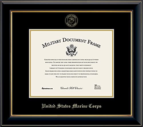 Church Hill Classics United States Marine Corps Certificate Frame - Featuring Onyx Gold Moulding - Horizontal Orientation - Officially Licensed - Document Size 10" x 8"