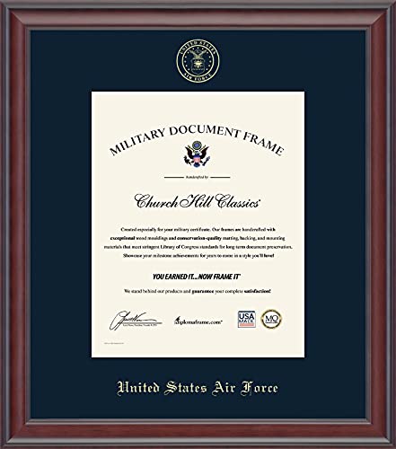 Church Hill Classics United States Air Force Certificate Frame - Featuring Studio Moulding - Vertical Orientation - Officially Licensed - Document Size 8" x 10"