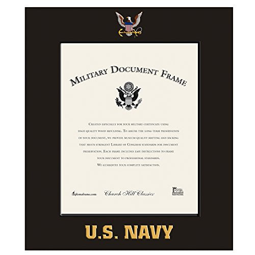 Church Hill Classics U.S. Navy Certificate Frame - Featuring Expo Black Moulding - Vertical Orientation - Officially Licensed - Document Size 11" x 14"