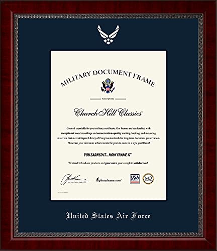 Church Hill Classics United States Air Force Certificate Frame - Featuring Sutton Moulding - Vertical Orientation - Officially Licensed - Document Size 8.5" x 11"