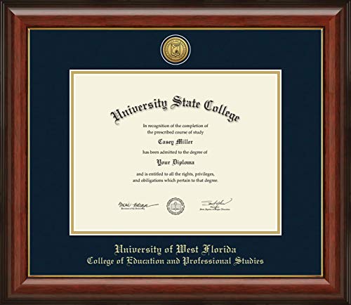 University of West Florida College of Education and Professional Studies - Officially Licensed - Gold Medallion Diploma Frame - Document Size 11" x 8.5"