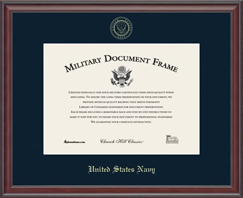 Church Hill Classics United States Navy Certificate Frame - Featuring Studio Moulding - Horizontal Orientation - Officially Licensed - Document Size 14" x 10"