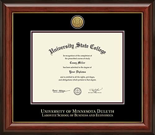 University of Minnesota Duluth Labovitz School of Business and Economics - Officially Licensed - Gold Medallion Diploma Frame - Document Size 11" x 8.5"