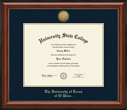 University of Texas at El Paso - Officially Licensed - PhD - Gold Medallion Diploma Frame - Document Size 14" x 11"