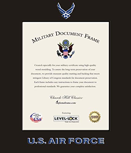 Church Hill Classics U.S. Air Force Certificate Frame - Featuring Expo Black Moulding - Vertical Orientation - Officially Licensed - Document Size 8" x 10"