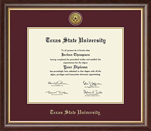 Church Hill Classics Texas State University - Gold Engraved Medallion - Featuring Hampshire Moulding - Officially Licensed - Diploma Size 14" x 11"