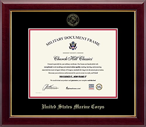 Church Hill Classics United States Marine Corps Certificate Frame - Featuring Gallery Moulding - Horizontal Orientation - Officially Licensed - Document Size 11" x 8.5"