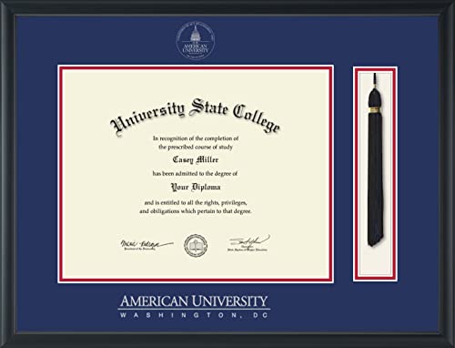 American University - Officially Licensed - Silver Embossed Tassel Diploma Frame - Document Size 14" x 11"