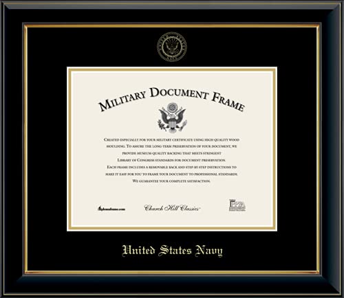 Church Hill Classics United States Navy Certificate Frame - Featuring Onyx Gold Moulding - Horizontal Orientation - Officially Licensed - Document Size 11" x 8.5"