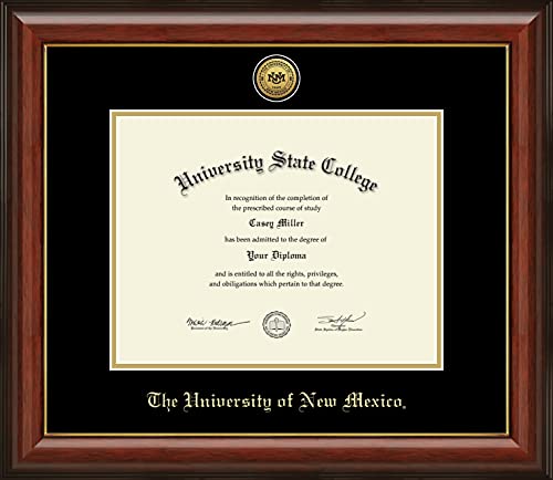 The University of New Mexico - Officially Licensed - Pre-Fall 2020 PhD - Gold Medallion Diploma Frame - Document Size 17" x 13"