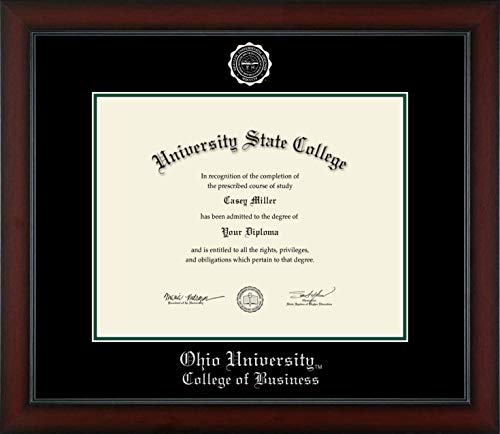 Ohio University College of Business - Officially Licensed - Bachelor's/Master's - Silver Embossed Diploma Frame - Document Size 14" x 11"