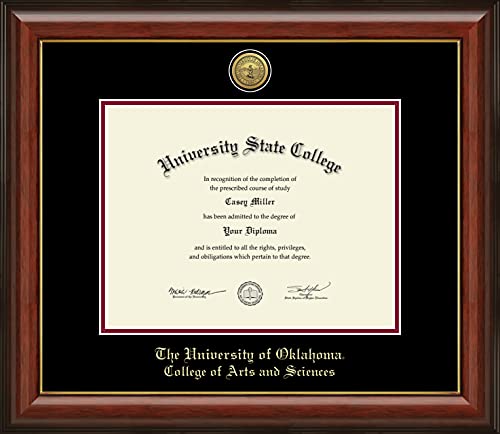 The University of Oklahoma College of Arts and Sciences - Officially Licensed - Gold Medallion Diploma Frame - Document Size 11" x 8.5"