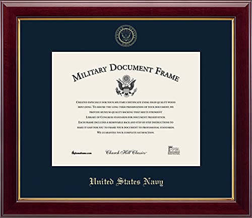 Church Hill Classics United States Navy Certificate Frame - Featuring Gallery Moulding - Horizontal Orientation - Officially Licensed - Document Size 11" x 8.5"