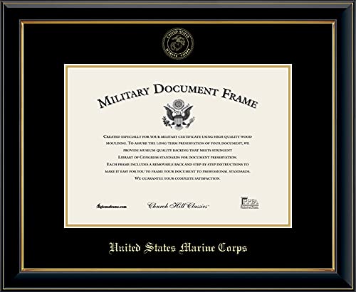 Church Hill Classics United States Marine Corps Certificate Frame - Featuring Onyx Gold Moulding - Horizontal Orientation - Officially Licensed - Document Size 14" x 10"