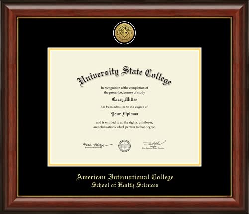 American International College School of Health Sciences - Officially Licensed - Gold Medallion Diploma Frame - Document Size 13" x 10"