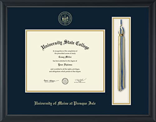 University of Maine at Presque Isle - Officially Licensed - Gold Embossed Tassel Diploma Frame - Document Size 9" x 7"