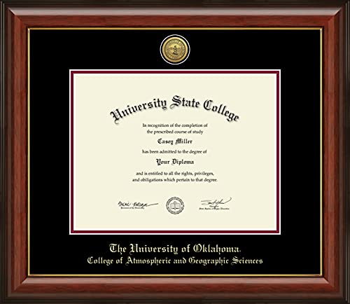 The University of Oklahoma College of Atmospheric and Geographic Sciences - Officially Licensed - Gold Medallion Diploma Frame - Document Size 11" x 8.5"