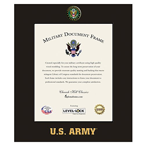 Church Hill Classics U.S. Army Certificate Frame - Featuring Expo Black Moulding - Vertical Orientation - Officially Licensed - Document Size 11" x 14"