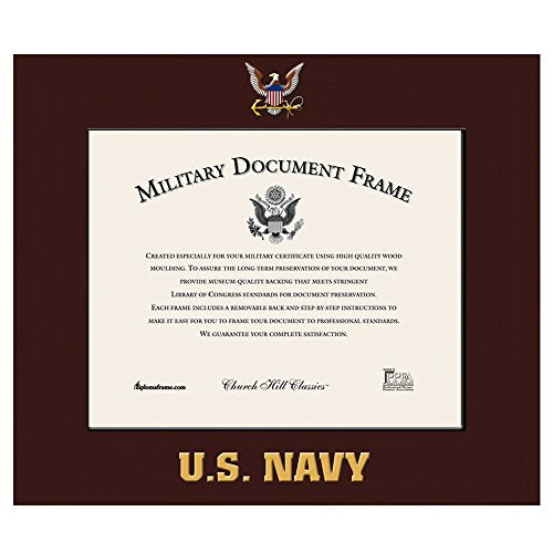 Church Hill Classics U.S. Navy Certificate Frame - Featuring Expo Cherry Moulding - Horizontal Orientation - Officially Licensed - Document Size 14" x 11"