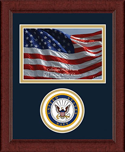 Church Hill Classics U.S. Navy Landscape Frame - Featuring Sierra Moulding and Museum-Quality Matting - Made in USA - Photo Size 4" x 6"