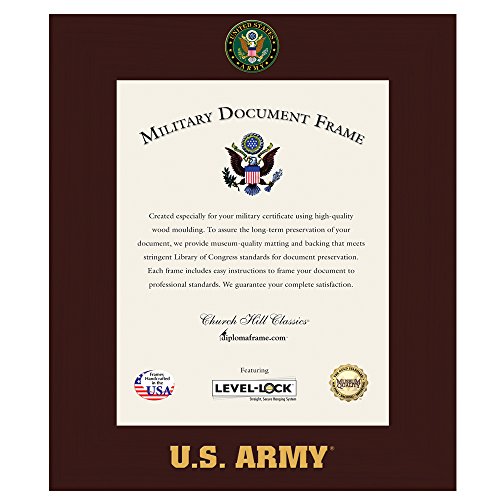 Church Hill Classics U.S. Army Certificate Frame - Featuring Expo Cherry Moulding - Vertical Orientation - Officially Licensed - Document Size 11" x 14"