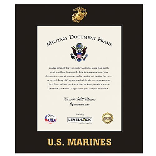 Church Hill Classics U.S. Marine Corps Certificate Frame - Featuring Expo Black Moulding - Vertical Orientation - Officially Licensed - Document Size 8.5" x 11"