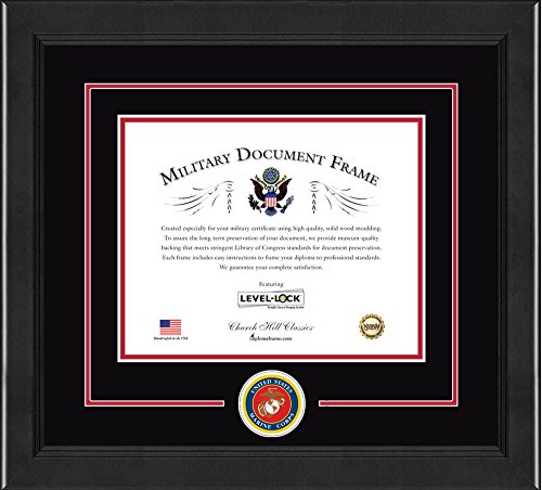 Church Hill Classics United States Marine Corps Certificate Frame - Featuring Arena Moulding - Horizontal Orientation - Officially Licensed - Document Size 11" x 8.5"