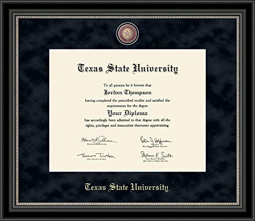 Church Hill Classics Texas State University - Regal Edition - Featuring Noir Moulding - Officially Licensed - Diploma Size 14" x 11"