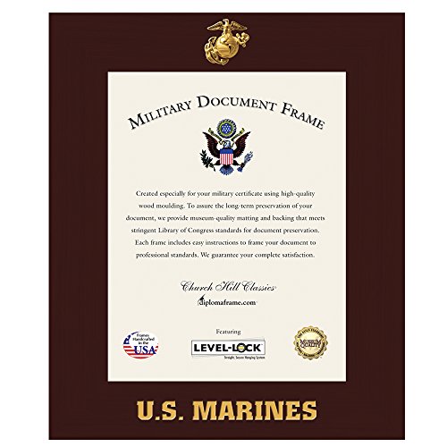 Church Hill Classics U.S. Marine Corps Certificate Frame - Featuring Expo Cherry Moulding - Vertical Orientation - Officially Licensed - Document Size 8" x 10"