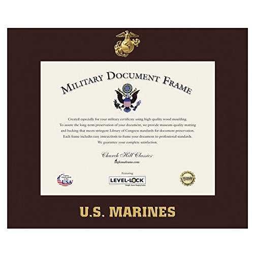 Church Hill Classics U.S. Marine Corps Certificate Frame - Featuring Expo Cherry Moulding - Horizontal Orientation - Officially Licensed - Document Size 10" x 8"